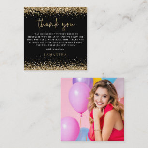 MINI Gold Glitter Photo 21st Black Thank You Card