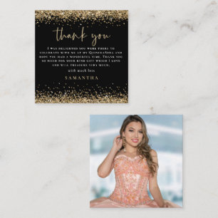 MINI Gold Glitter Photo Quinceañera Thanks Black Card