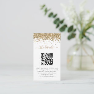 Mini Gold Glitter QR Code Wedding Details Enclosure Card