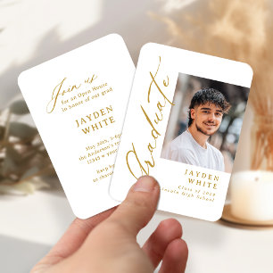 Mini Gold Modern Brush Script Photo Graduation Enclosure Card