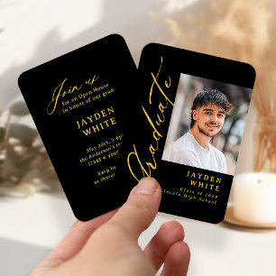 Mini Gold Modern Brush Script Photo Graduation Enclosure Card