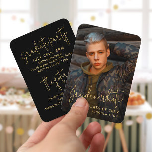 Mini Gold Modern Script Photo Graduation Invite