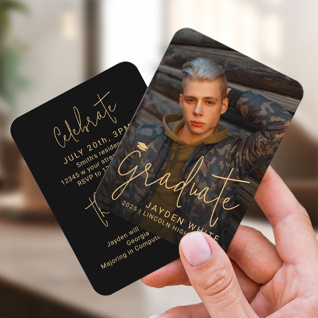 Mini Gold Modern Script Photo Graduation Invite (Mini Gold Modern Script Photo Graduation Invite)