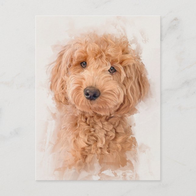 Mini Goldendoodle Dog Portrait Postcard (Front)