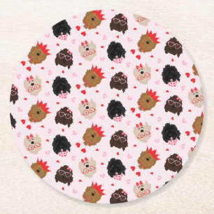 Mini Goldendoodle Dogs Valentines Day Round Paper Coaster
