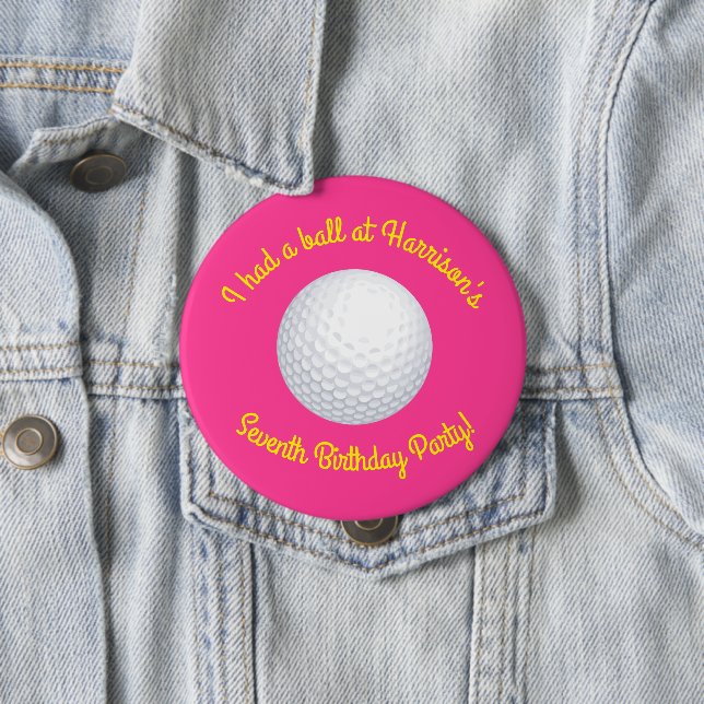 Mini Golf Ball Birthday Party Pink 10 Cm Round Badge (In Situ)