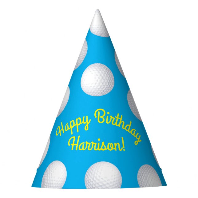 Mini Golf Balls Birthday Party Kids Blue Party Hat (Front)