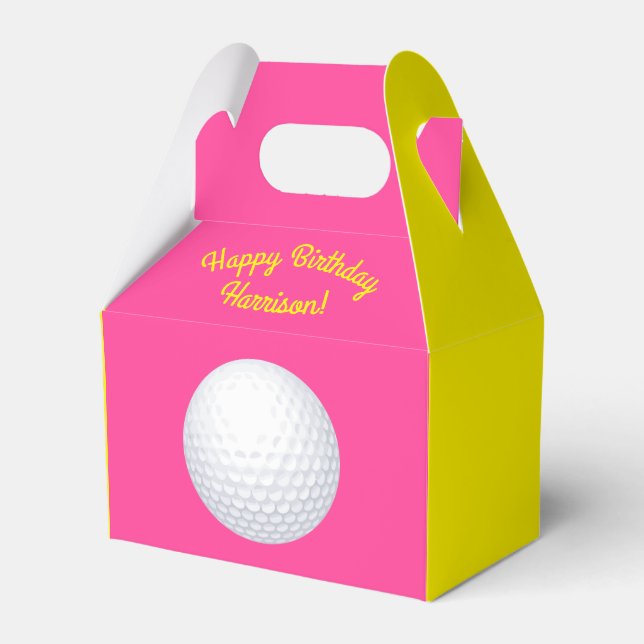 Mini Golf Balls Birthday Party Kids Pink Favour Box (Front Side)