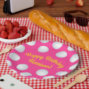 Mini Golf Balls Birthday Party Kids Pink Paper Plate