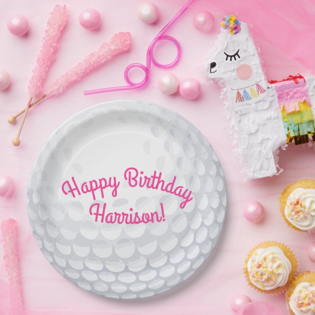 Mini Golf Balls Birthday Party Kids Pink Paper Plate (Party)