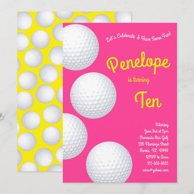 Mini Golf Balls Kids Birthday Party Sports Invitation (Front/Back)