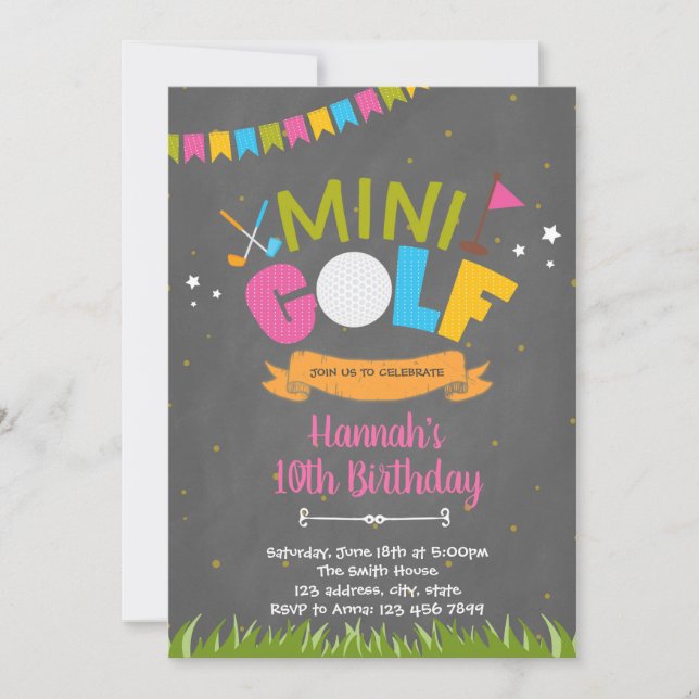 Mini golf birthday party invitation (Front)