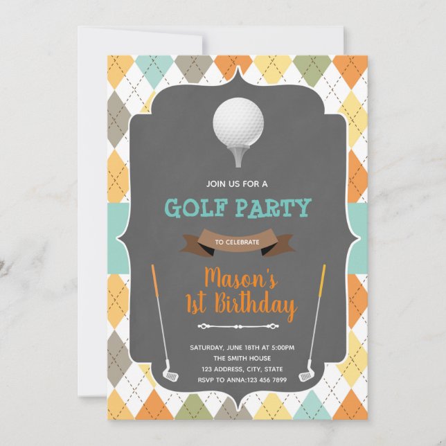 Mini golf boy birthday invitation (Front)