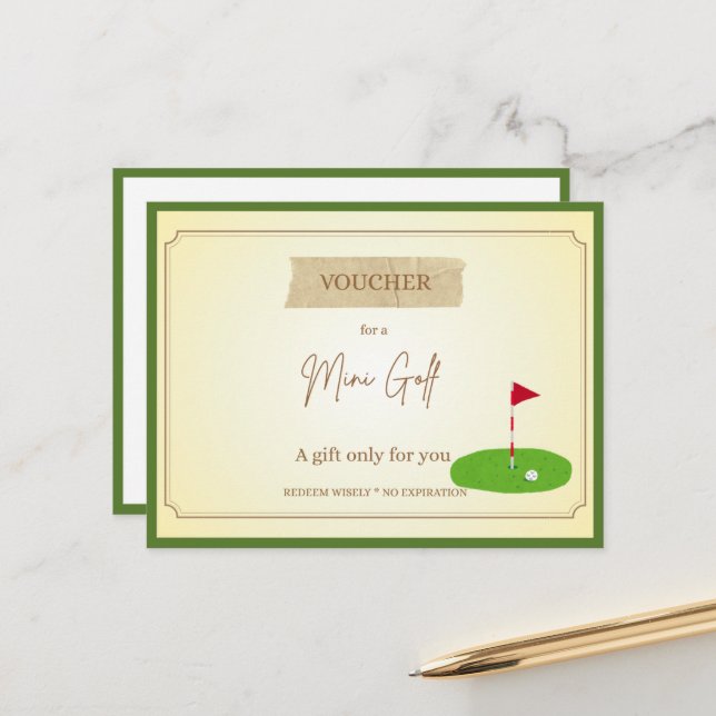 'Mini Golf' Funny Gift Voucher Postcard (Front/Back In Situ)