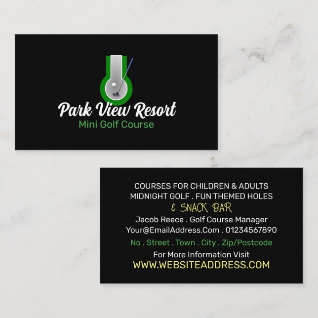 Mini Golf Logo, Mini Golf Course Advertising Business Card (Front/Back)