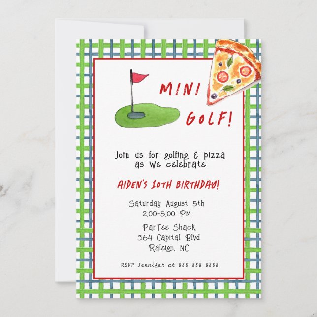 Mini Golf & Pizza Kid Birthday party Invitation (Front)