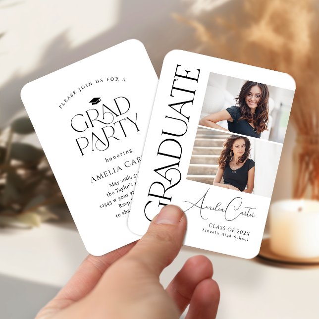 Mini Graceful Elegance 2 Photo Graduation invite (Mini Graceful Elegance 2 Photo Graduation invite)