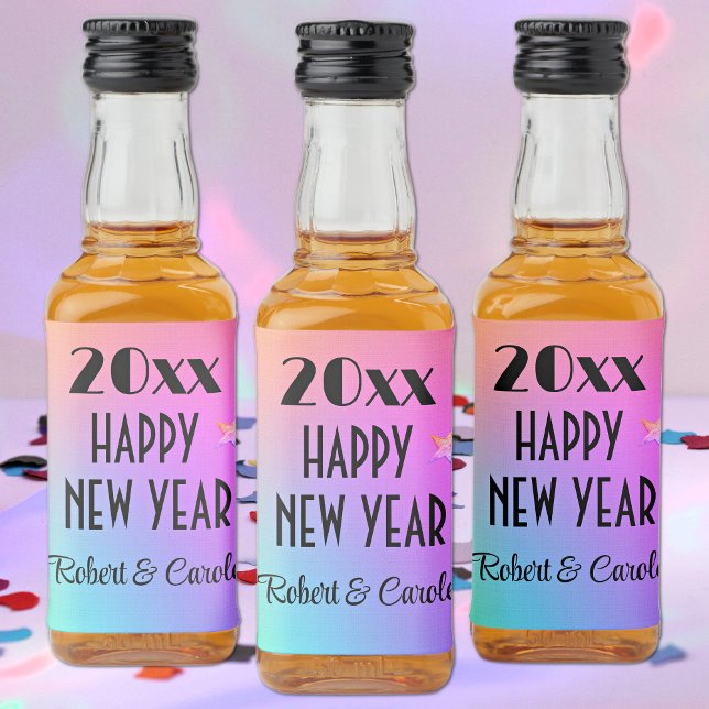 Mini, Gradient Rainbow Happy New Year (10)  Liquor Bottle Label (Creator Uploaded)