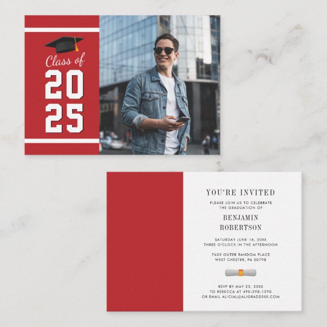 Mini Graduation 2025 Red Photo Party Invitation (Front/Back)