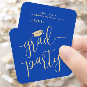 Mini Graduation Party Invitation Blue & Gold Card