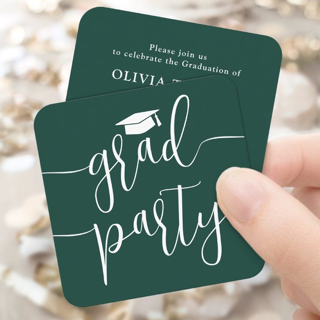 Mini Graduation Party Invitation Dark Green Card (Creator Uploaded)