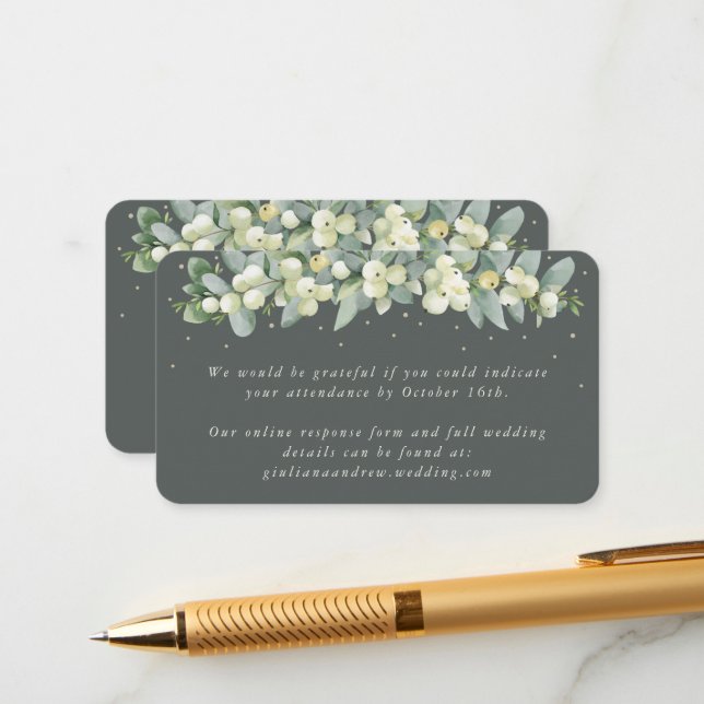 Mini Grey Green Snowberry+Eucalyptus Online RSVP Enclosure Card (Front/Back In Situ)