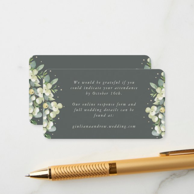 Mini Grey Green Snowberry+Eucalyptus Online RSVP Enclosure Card (Front/Back In Situ)