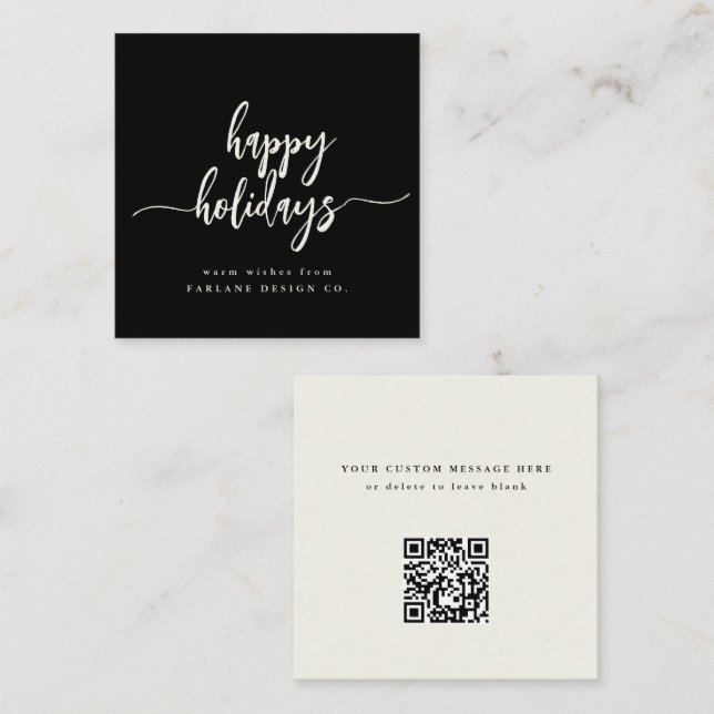 Mini Happy Holidays Modern Script Business QR code Card (Front/Back)