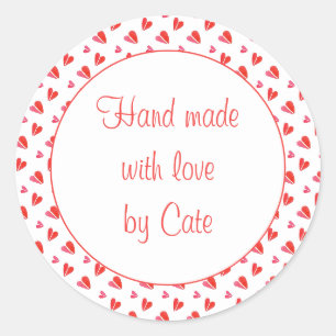 MINI HEARTS 3" Round "Hand Made" Stickers
