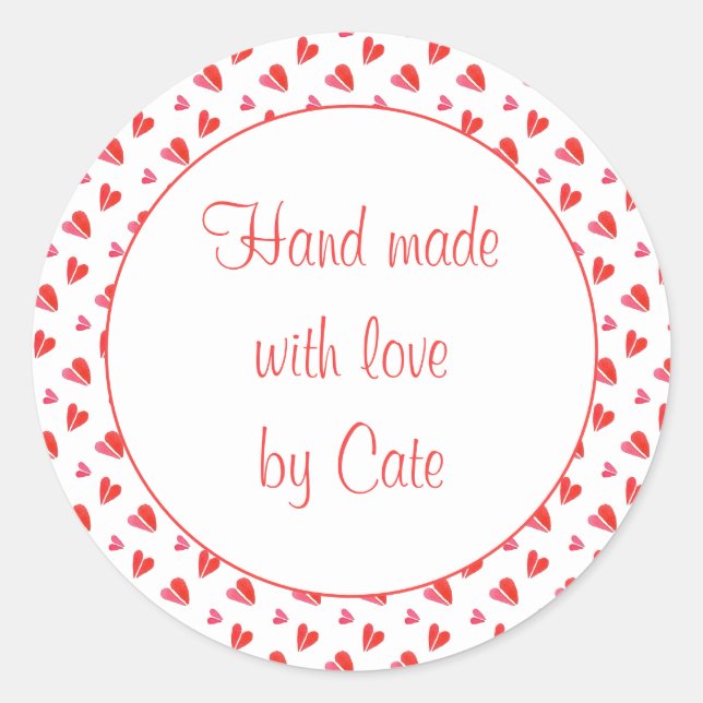 MINI HEARTS 3" Round "Hand Made" Stickers (Front)
