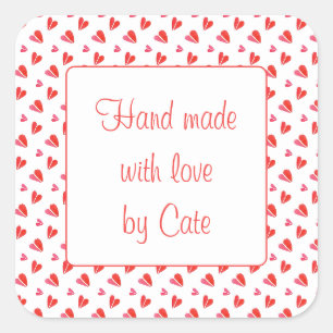 MINI HEARTS 3" Square "Hand Made" Stickers