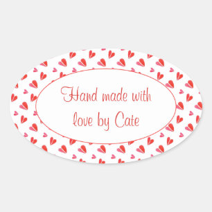 MINI HEARTS Oval "Hand Made" Stickers