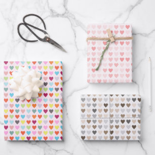 Mini Hearts Pink Pastel and Neutral Wrapping Paper Sheet