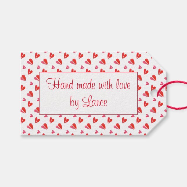 MINI HEARTS Rectangle "Hand Made" Tags (Front (Horizontal))