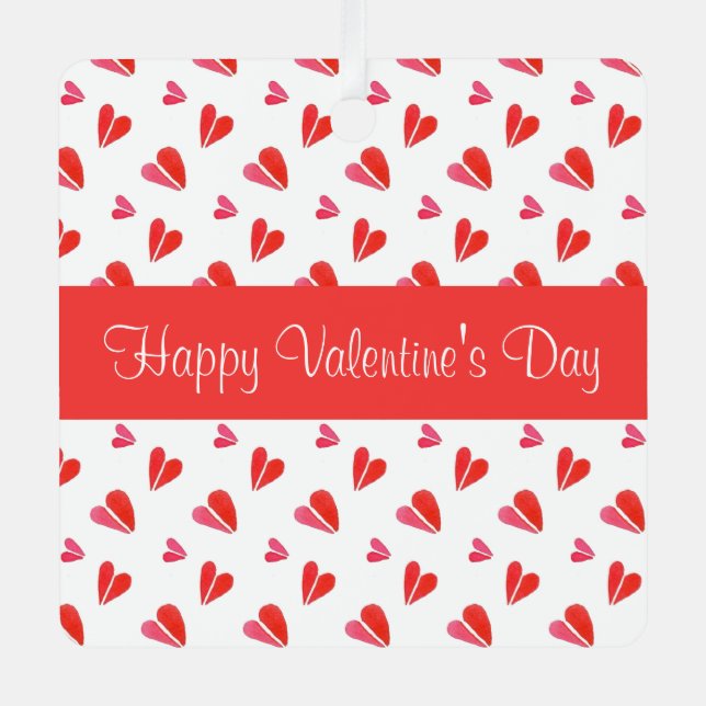 MINI HEARTS Valentine Metal Square Ornament Red (Front)