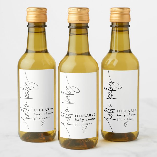 Mini Hello Baby Elegant Calligraphy Baby Shower Wine Label (Bottles)