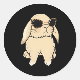 Mini Holland Lop Bunny Rabbit Leopard Glasses Classic Round Sticker