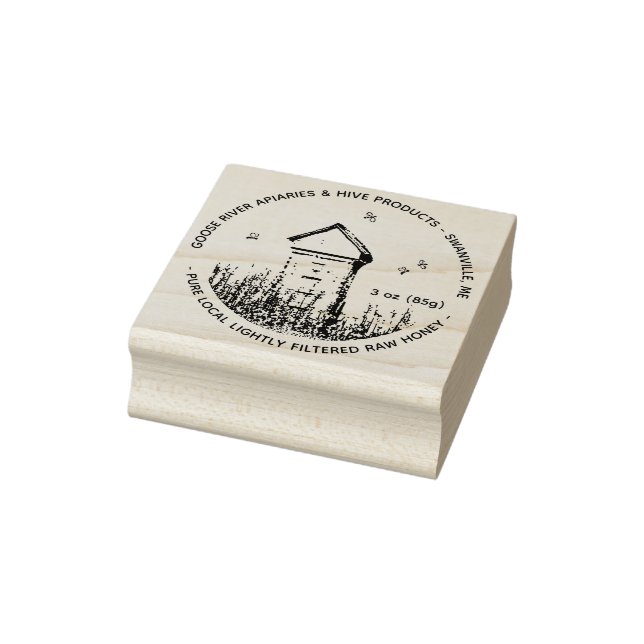 Mini Honey Label Rubber Stamp with Hive and Bees (Stamp)