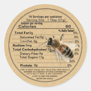 Mini Honey Lid Label Kraft Nutrition Fact with Bee