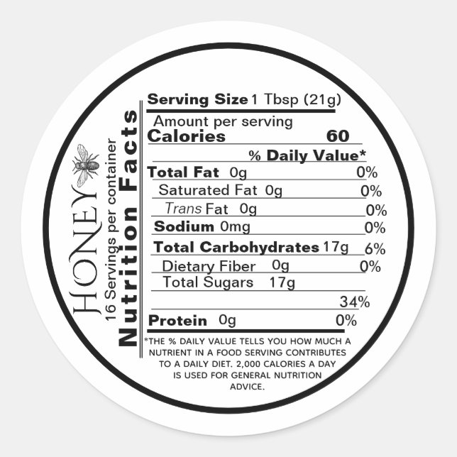 mini Honey Nutrition Facts Round Label Black Bee (Front)