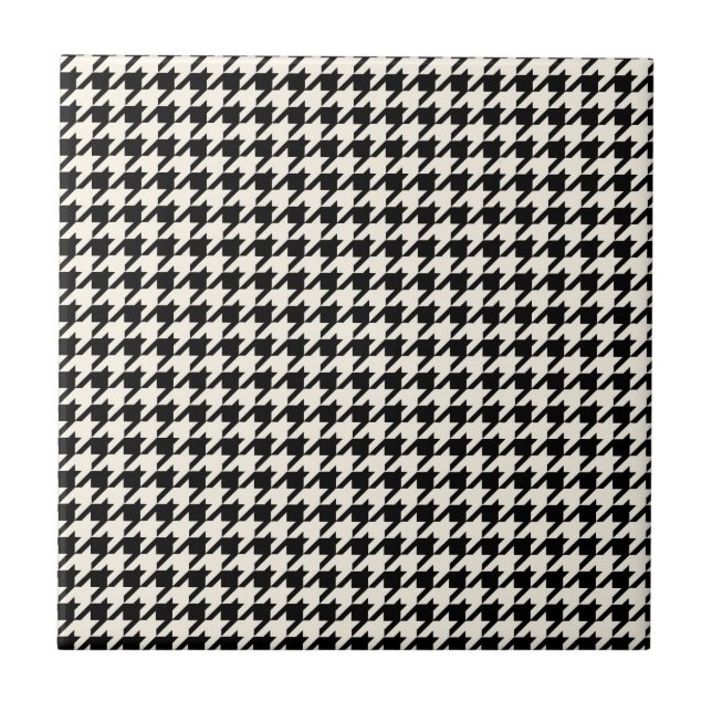 Mini Houndstooth Pattern Black and Cream Tile (Front)