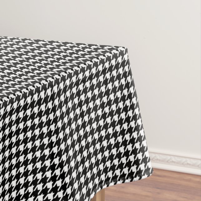 Mini Houndstooth Pattern Black and White Tablecloth (In Situ)