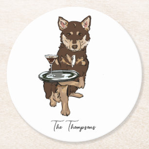 Mini Husky Wedding  Round Paper Coaster
