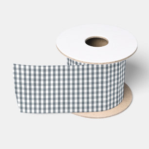 Mini Ice Blue Gingham Check Pattern on White Satin Ribbon