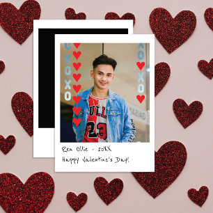 Mini Instant Photo Valentine Card Blue & Red