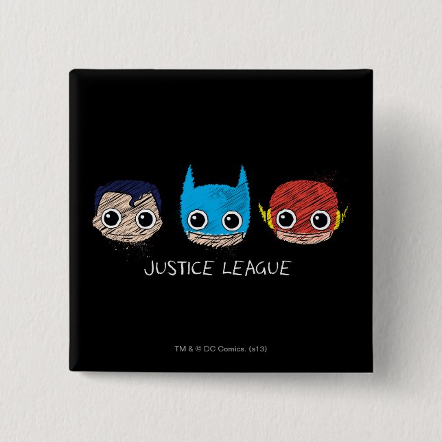 Mini Justice League Heads Sketch 15 Cm Square Badge (Front)