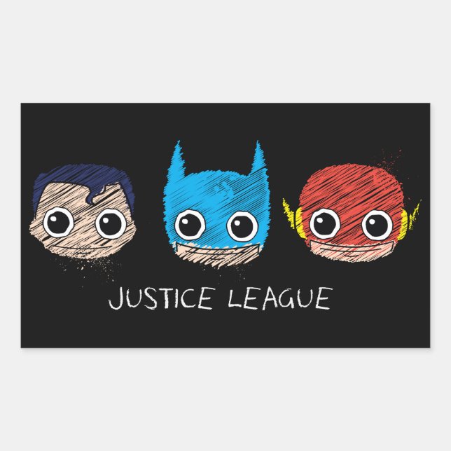 Mini Justice League Heads Sketch Rectangular Sticker (Front)