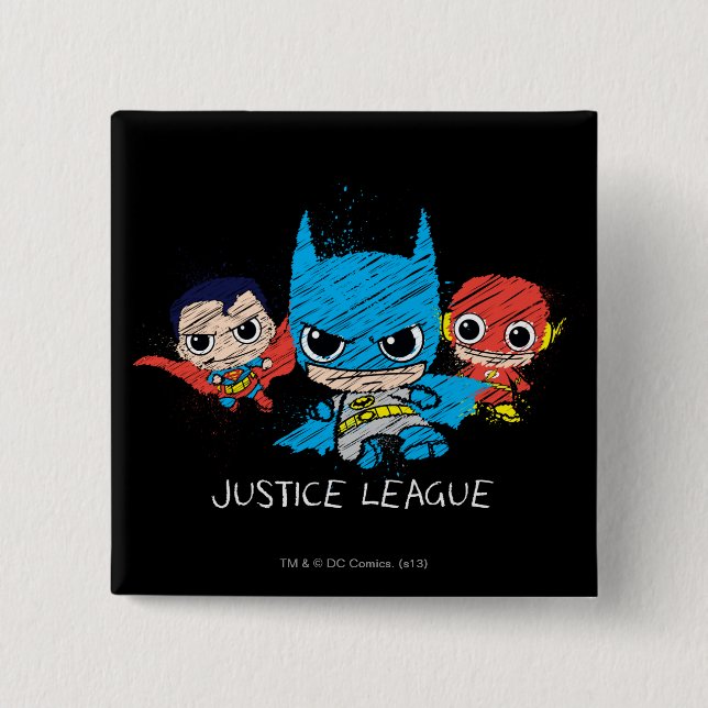 Mini Justice League Sketch 15 Cm Square Badge (Front)
