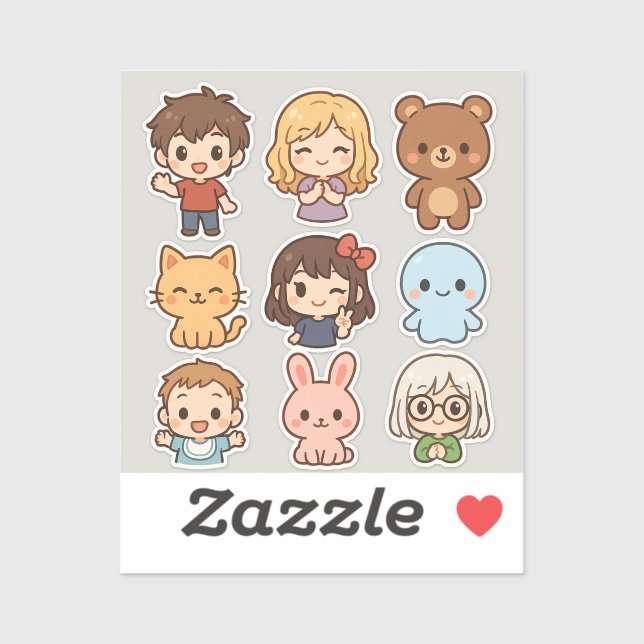 Mini Kawaii Chibi Sticker Sheet – Kids & Animals (Sheet)