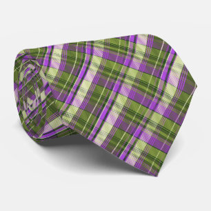 Mini Madras Plaid Olive and Purple Two-Sided Tie